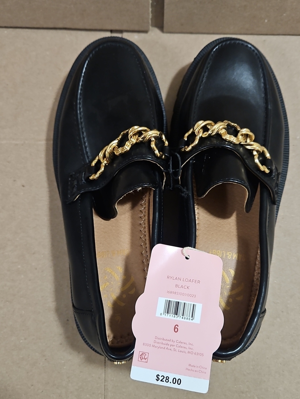 Sam & Libby Black Loafers with Gold Chain Accent
